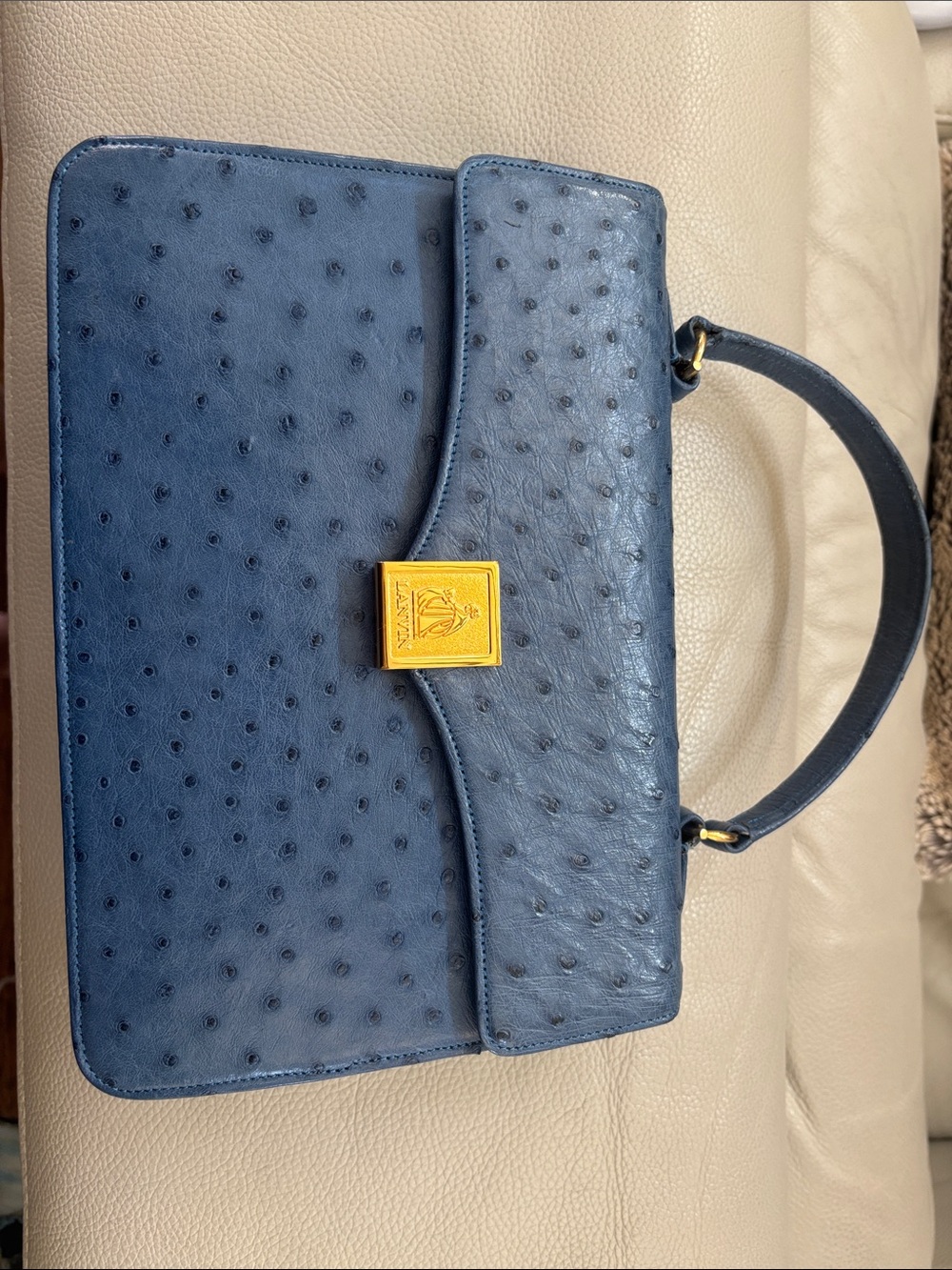 Lanvin Genuine Ostrich Top Handle Satchel with Gold-Tone Lock